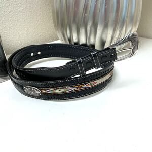 Vintage Tony Lama Black Adult Southwestern Multicolor Woven textile Belt 42 in